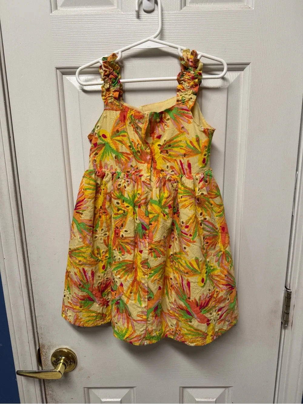 btween Yellow Tropical Print Ruffle-Strap Dress size 5